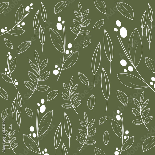 Decorative green leaf vector seamless pattern. Repeating background.