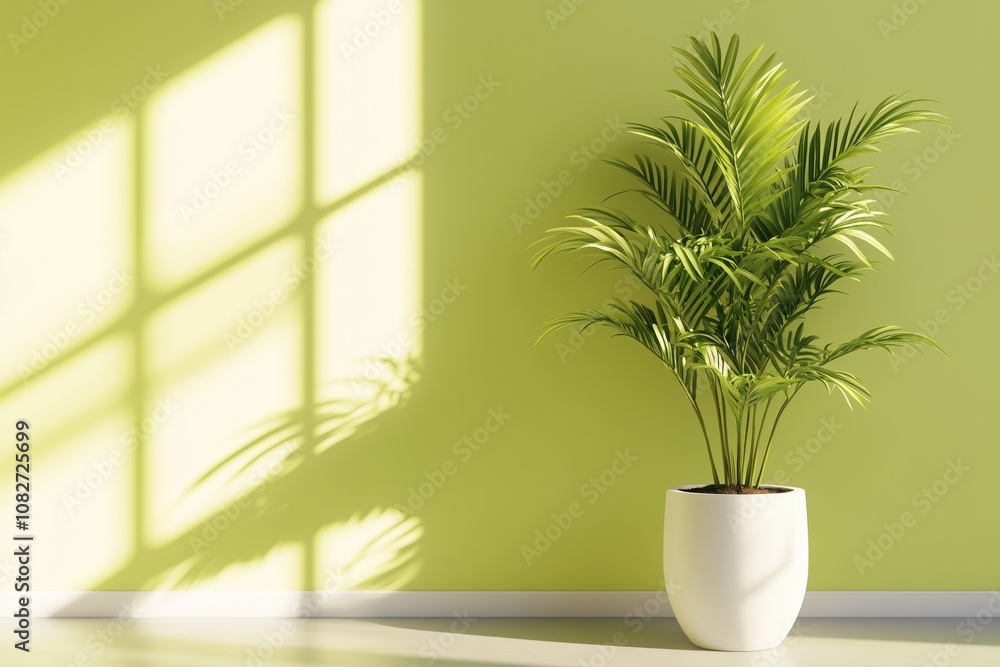 Plantas em vasos brancos com luz natural projetando sombras nas paredes em tons de verde claro, ambiente minimalista e tranquilo, criado por IA generativa. Plantas em vasos brancos com luz natural projetando sombras nas paredes em tons de verde claro, ambiente minimalista e tranquilo, criado por IA generativa.