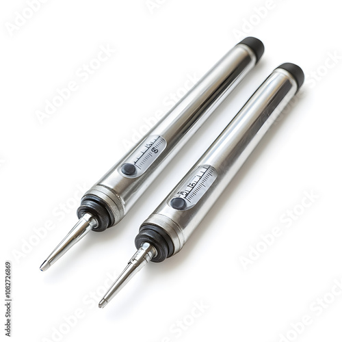 Stainless steel mechanical pens isolated on white background, featuring precision design for engineering, drafting, and technical work, combining durability, elegance, and functionality