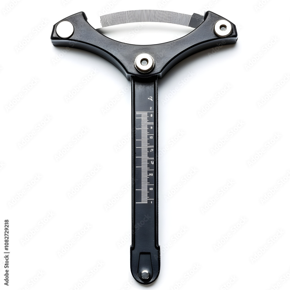 Precision mechanical measuring tool with a sleek black design and a calibrated ruler, isolated on a white background. Ideal for professional and industrial applications Precision mechanical measuring tool with a sleek black design and a calibrated ruler, isolated on a white background. Ideal for professional and industrial applications
