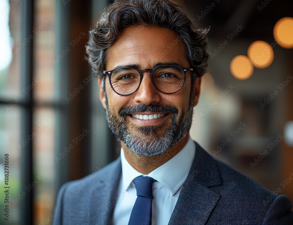 A professional portrait of an Indian man in his late thirties, wearing glasses and smiling warmly at the camera. He is dressed smartly in business attire A professional portrait of an Indian man in his late thirties, wearing glasses and smiling warmly at the camera. He is dressed smartly in business attire