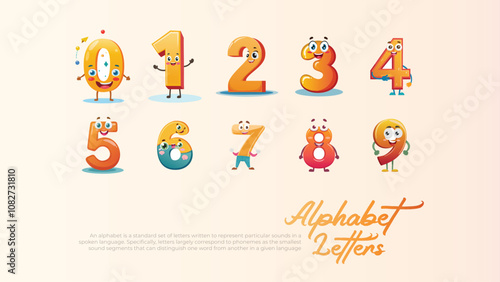Friendly Cartoon Numbers Zero to Nine for Kids Education