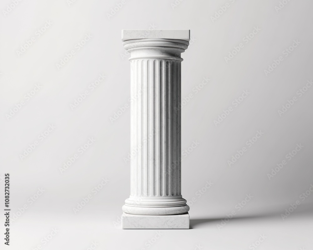 A white classical column stands on a minimalist background, showcasing its detailed fluting and elegant design, isolate on white background. A white classical column stands on a minimalist background, showcasing its detailed fluting and elegant design, isolate on white background.