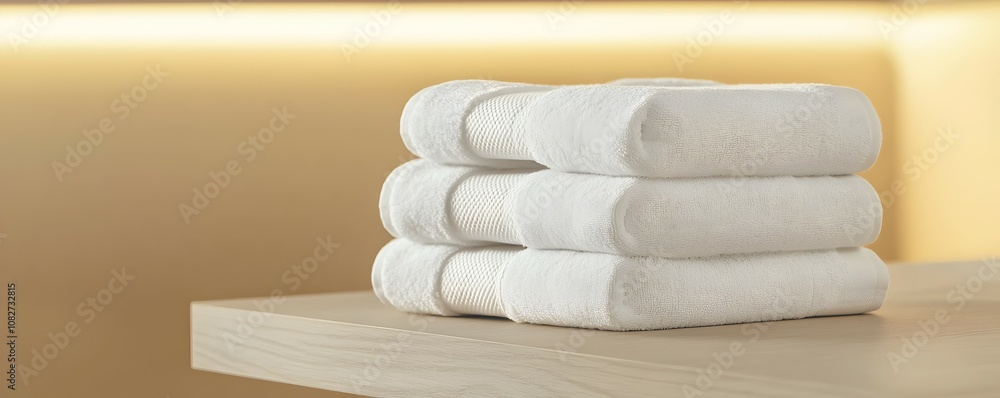 Elegant Minimalist Towel Display - Soft Beige and White Towels Neatly Stacked on Light Wood Shelves for a Calm and Organized Bathroom Aesthetic Elegant Minimalist Towel Display - Soft Beige and White Towels Neatly Stacked on Light Wood Shelves for a Calm and Organized Bathroom Aesthetic