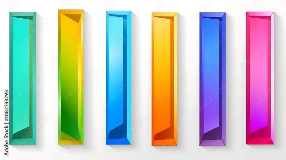 Six Colorful Rectangular Prisms with Shadows Six Colorful Rectangular Prisms with Shadows