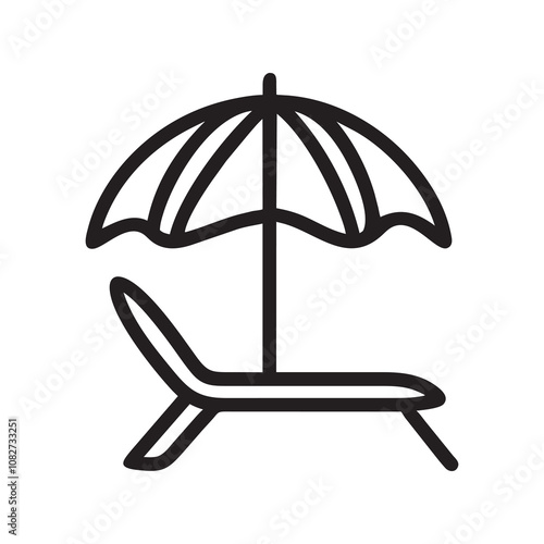 flat minimalist isolated illustration umbrella with a sunbed liner art