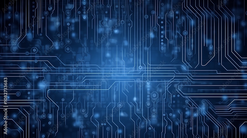 Abstract Blue Circuit Board Pattern with Bokeh Lights Abstract Blue Circuit Board Pattern with Bokeh Lights