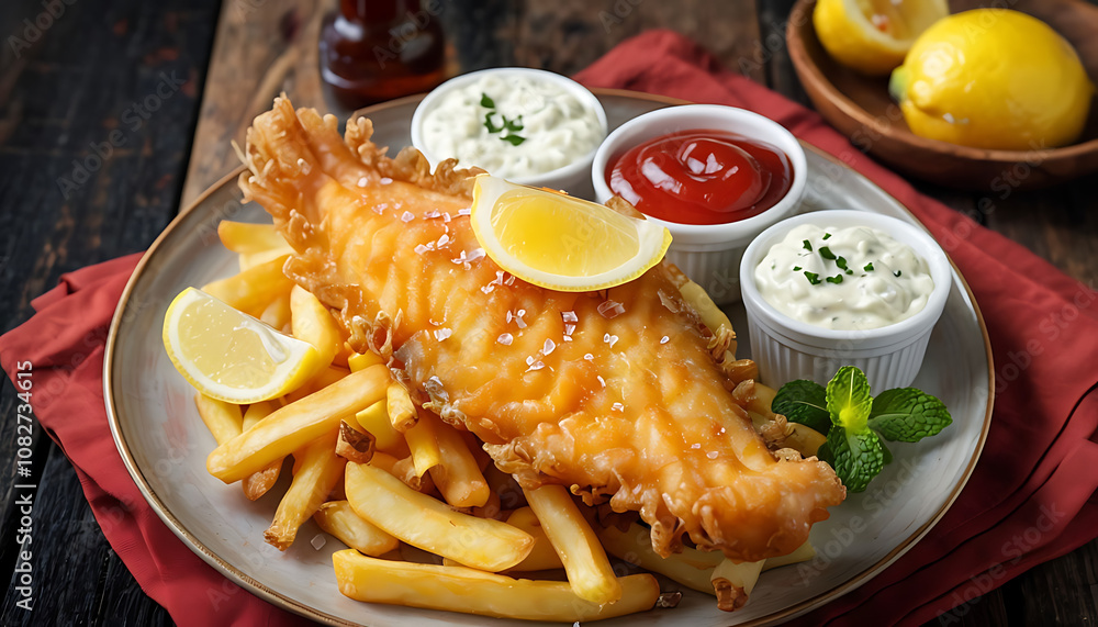 The Queen’s Fish Fry - London Chippy Delight - Proper Chippy Special - Crisp & Cod Classic - Britain’s Golden Bite. Ai Generated The Queen’s Fish Fry - London Chippy Delight - Proper Chippy Special - Crisp & Cod Classic - Britain’s Golden Bite. Ai Generated
