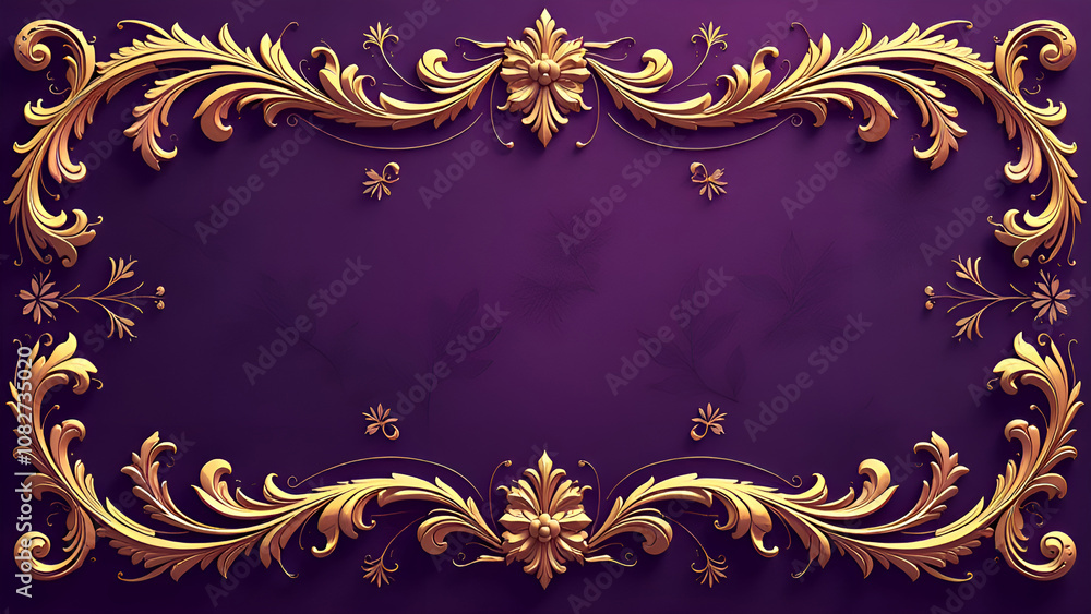 A seamless pattern featuring Victorian ornamental borders with intricate acanthus leaf and floral motifs, in shades of deep purple and gold A seamless pattern featuring Victorian ornamental borders with intricate acanthus leaf and floral motifs, in shades of deep purple and gold