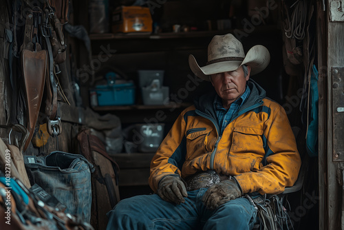 A quiet moment of reflection before the rodeo begins at the ranch