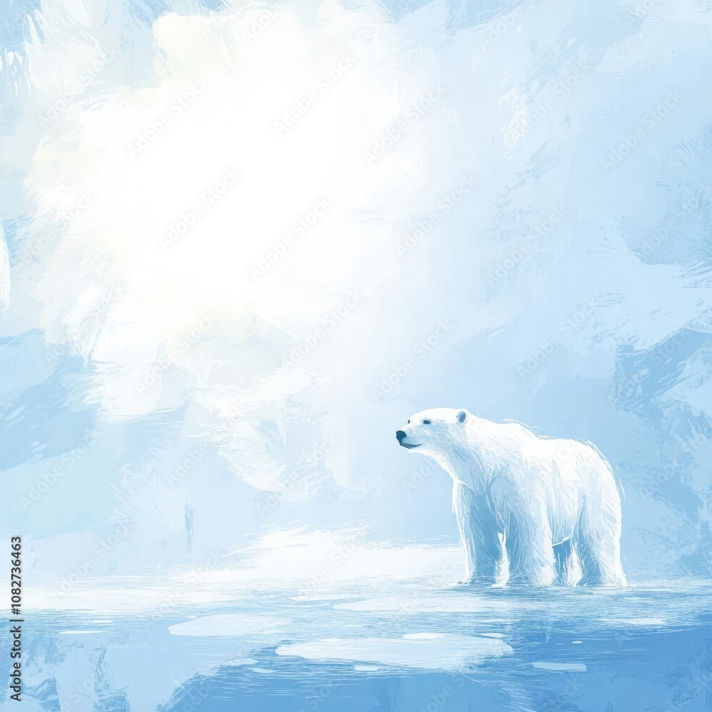 Polar Bear on Melting Ice in Arctic Space