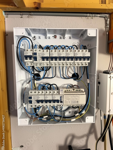Interior cuadro eléctrico actual de casa nueva moderna