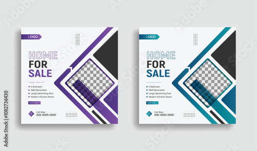 Modern creative corporate abstract social media post template design for real estate company