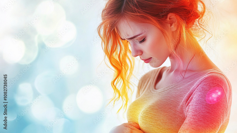 Digital representation of woman experiencing pain inflammation hormonal changes in spine belly area Digital representation of woman experiencing pain inflammation hormonal changes in spine belly area