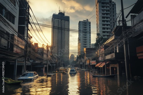 Ruined Infrastructure and Flooded City Streets After the Storm