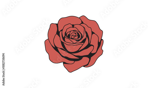 Red rose flower vector sticker print white background