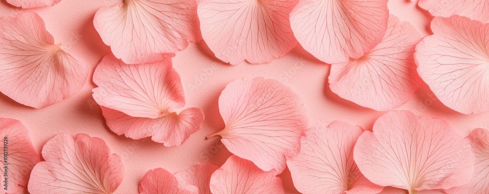 A delicate arrangement of soft pink rose petals scattered across a light pink surface, creating a serene and romantic ambiance. A delicate arrangement of soft pink rose petals scattered across a light pink surface, creating a serene and romantic ambiance.