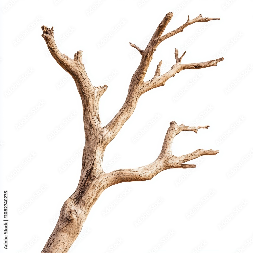 Gnarled Tree Trunk with Sparse Branches Isolated on White Background, Perfect for Minimalist Nature and Environmental Themes Gnarled Tree Trunk with Sparse Branches Isolated on White Background, Perfect for Minimalist Nature and Environmental Themes