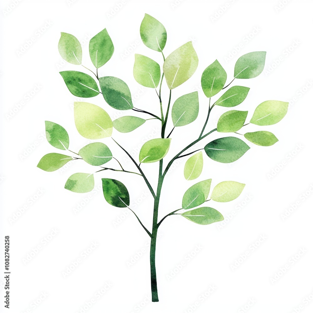 Gentle Tree with Sparse Green Leaves in Open Composition for Nature-Inspired Artwork and Design Gentle Tree with Sparse Green Leaves in Open Composition for Nature-Inspired Artwork and Design