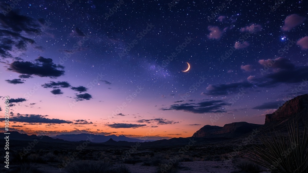Fototapeta premium Desert Landscape with Crescent Moon