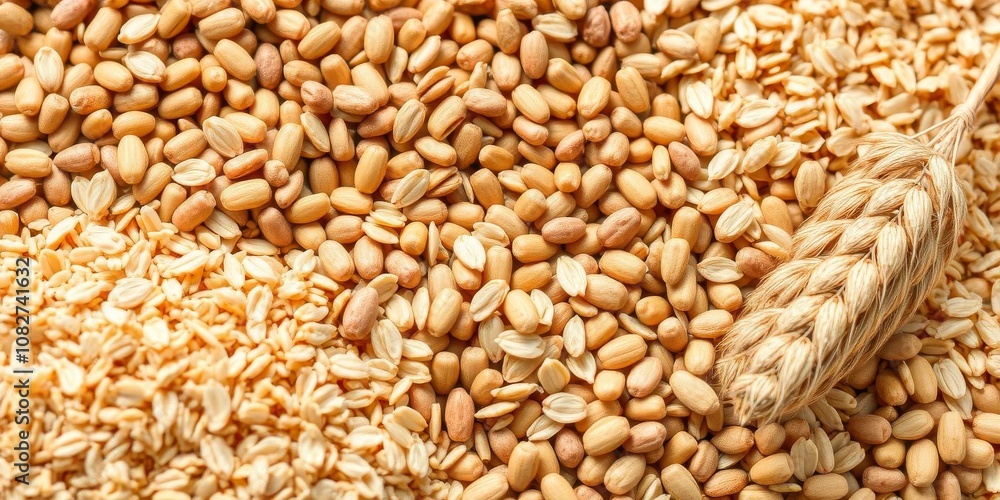 Close-up of various grains showing a rich and diverse texture, agriculture, background, rice Close-up of various grains showing a rich and diverse texture, agriculture, background, rice