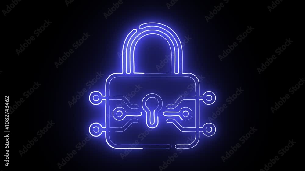 glowing neon cyber security icon isolated on black background with HD video and motion graphics glowing neon cyber security icon isolated on black background with HD video and motion graphics
