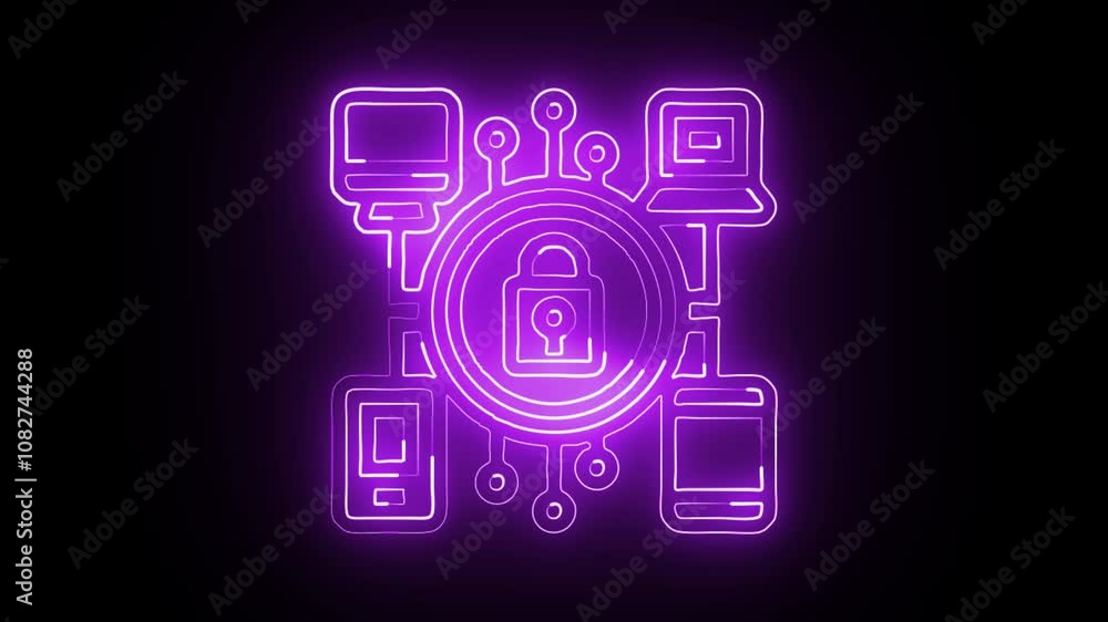 glowing neon cyber security icon isolated on black background with HD video and motion graphics glowing neon cyber security icon isolated on black background with HD video and motion graphics