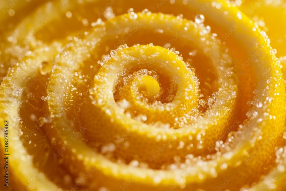 A vibrant lemon spiral adorned with sparkling sugar granules. This image captures the essence of creativity in food design. Perfect for culinary inspiration. Generative AI A vibrant lemon spiral adorned with sparkling sugar granules. This image captures the essence of creativity in food design. Perfect for culinary inspiration. Generative AI
