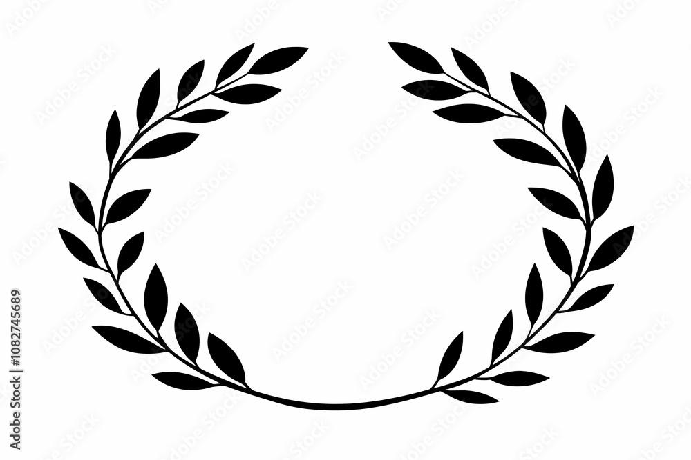 Elegant Black Laurel Wreath Outline with Leafy Branches Perfect for Awards, Certificates, and Decorative Designs in Minimalist Style Elegant Black Laurel Wreath Outline with Leafy Branches Perfect for Awards, Certificates, and Decorative Designs in Minimalist Style