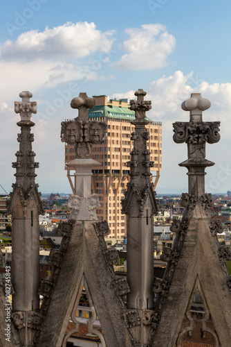 the world famous and unique milan cathedral called Duomo di Milano with the countless sculptures and countless little towers