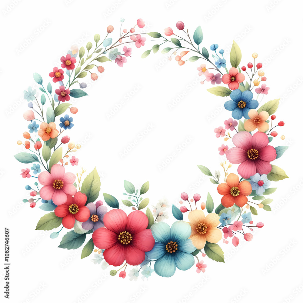 3D style of colorful flower wreath on white background 3D style of colorful flower wreath on white background