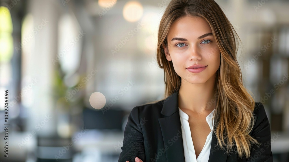 Professional portrait with soft natural light and blurred office background Professional portrait with soft natural light and blurred office background