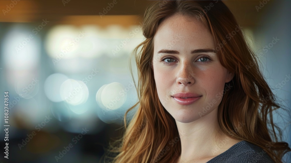 Professional portrait with soft natural light and blurred office background Professional portrait with soft natural light and blurred office background