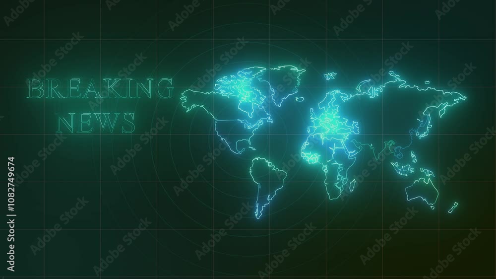 4K Broadcast World News loop Background World Map Connecting. Politics, Social, History News Animation. 4K Broadcast World News loop Background World Map Connecting. Politics, Social, History News Animation.
