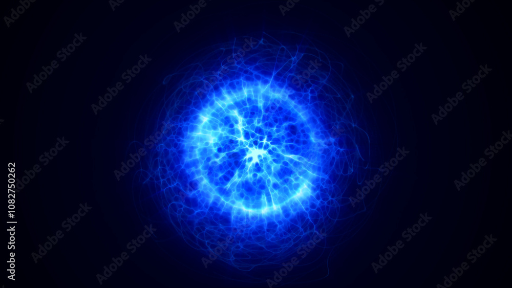Abstract blue glowing wave of energy particles. Magical shiny digital sphere of blue fire, flowing streams of electric plasma. Aura explosion background. Abstract blue glowing wave of energy particles. Magical shiny digital sphere of blue fire, flowing streams of electric plasma. Aura explosion background.
