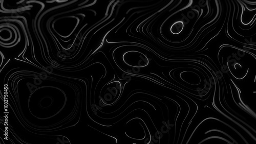 Topographical technology landscape of white glowing lines on a dark background. Abstract digital moving shiny elements of soft geometric wall surface.Blank frame.