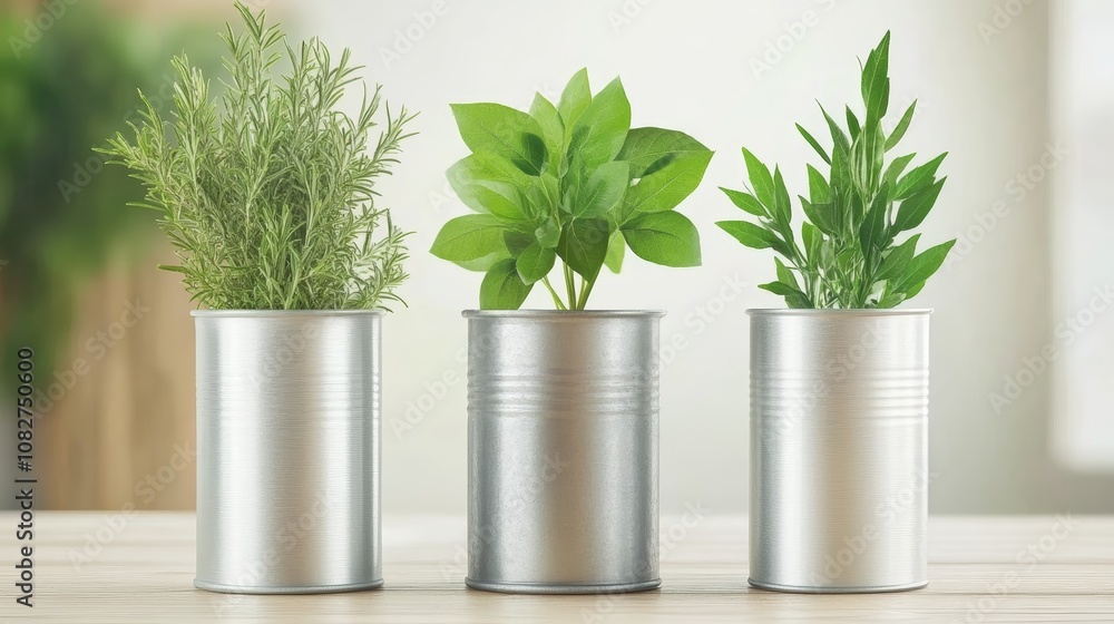 Repurposed tin cans as rustic herb planters, sustainable gardening and kitchen decor Repurposed tin cans as rustic herb planters, sustainable gardening and kitchen decor