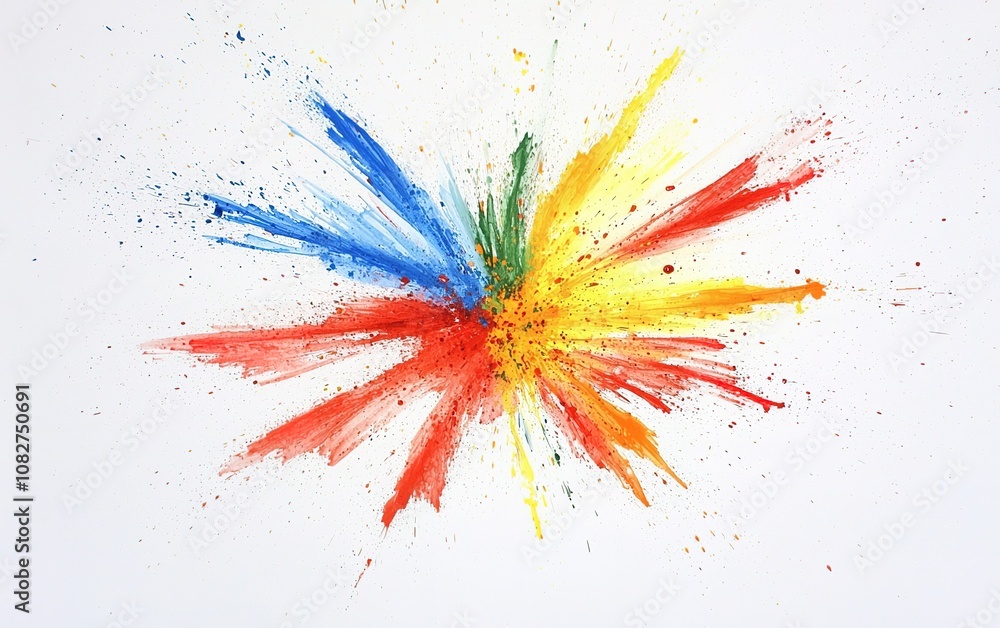 Vivid explosion of colors on a white background illustrating the dynamic beauty of paint splatters in artistic expression Vivid explosion of colors on a white background illustrating the dynamic beauty of paint splatters in artistic expression