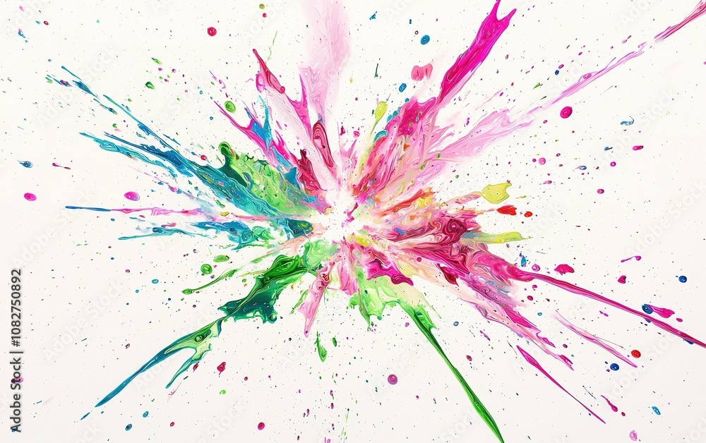 Colorful paint explosion on a white background creates vibrant patterns in an artistic display of creativity and movement Colorful paint explosion on a white background creates vibrant patterns in an artistic display of creativity and movement