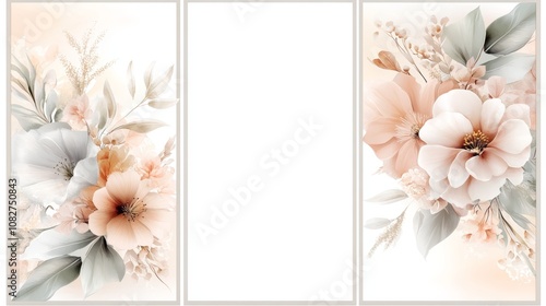 Enchanting pink floral banners, blossoms and greenery for weddings, invitations, romantic celebrations