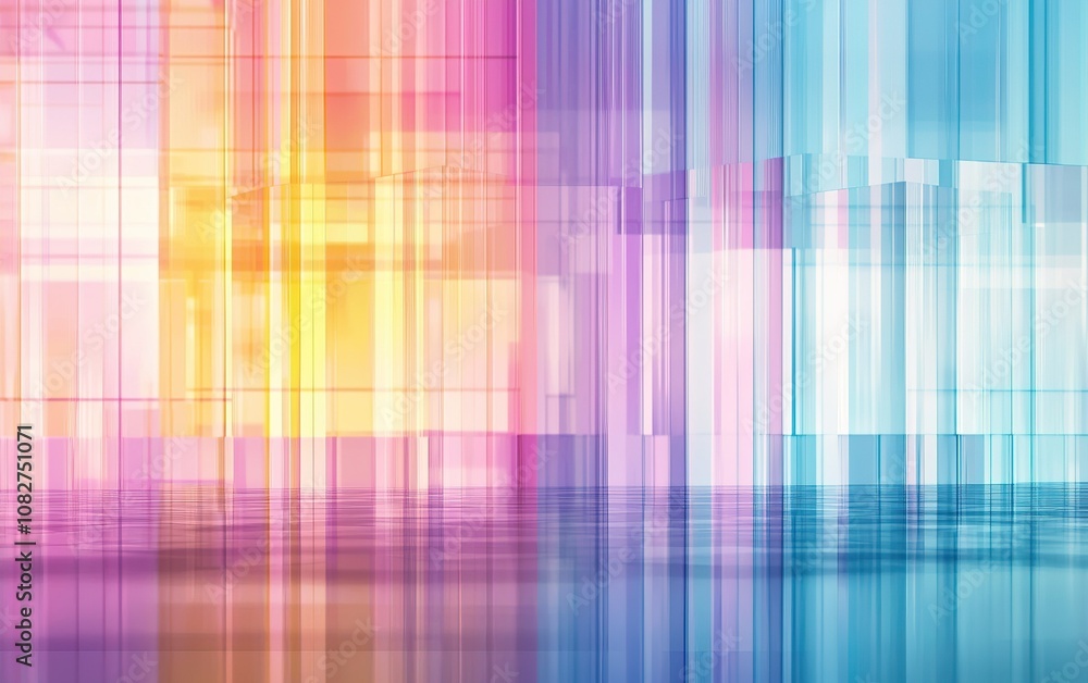 Abstract colorful gradient pattern with vertical lines and reflections on a surface during daylight Abstract colorful gradient pattern with vertical lines and reflections on a surface during daylight