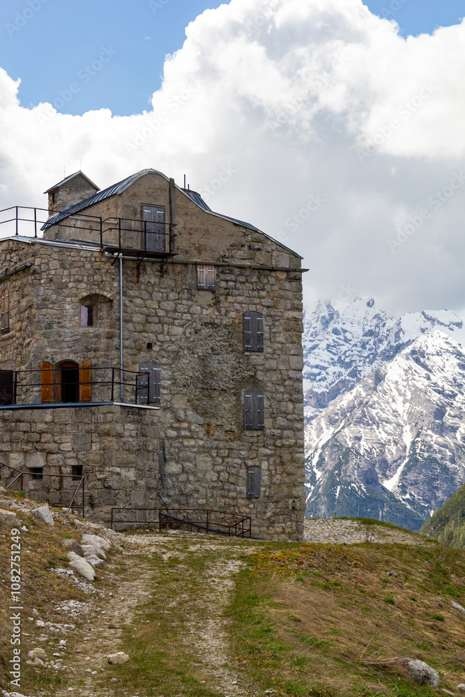 view to the barrage called Forte Prato Piazza at the Prato piazza meadow in the autonomous province belluno, italy view to the barrage called Forte Prato Piazza at the Prato piazza meadow in the autonomous province belluno, italy