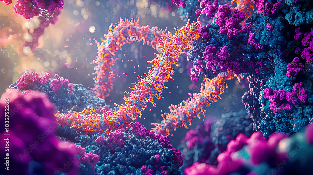 Fototapeta premium Artistic representation of a CRISPR mechanism illustrated with vibrant molecular interactions