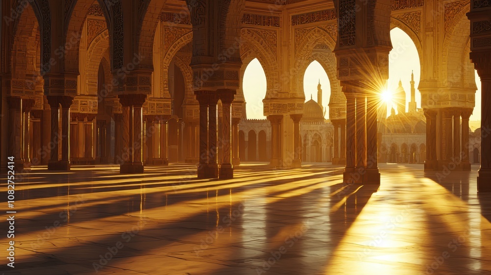 Majestic Mosque Interior with Dawn Glow Majestic Mosque Interior with Dawn Glow