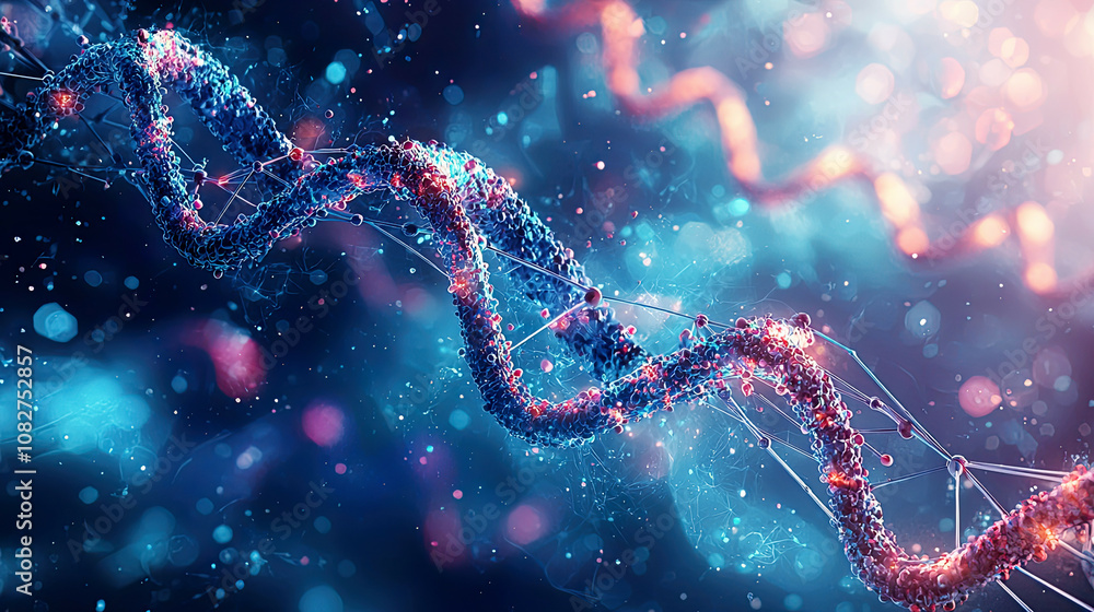 Artistic visualization of a biological network illustrating connections between genes and proteins Artistic visualization of a biological network illustrating connections between genes and proteins