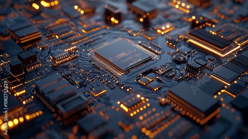 Visual representation of technology circuit board and microchip processor concept background