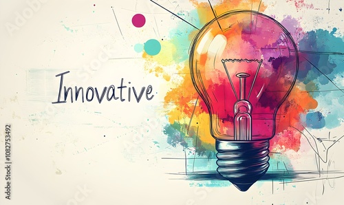 Vibrant Bulb with Business Drawing, A colorful light bulb featuring creative sketches symbolizing business innovation and entrepreneurial spirit.