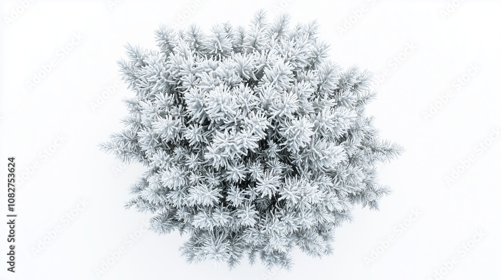 High-Angle Shot of Symmetrical Snow-Covered Evergreen Tree Against White Background High-Angle Shot of Symmetrical Snow-Covered Evergreen Tree Against White Background