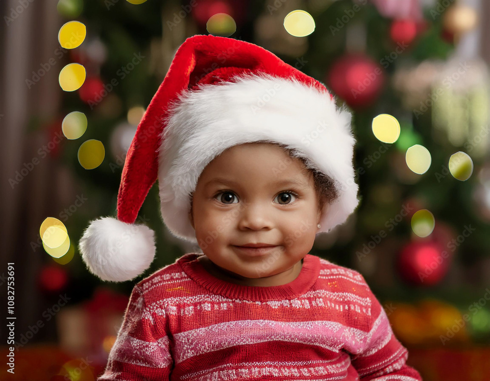 Joyful Holiday Wonder: Adorable Baby Girl Heartwarming Santa Moment by the Christmas Tree Joyful Holiday Wonder: Adorable Baby Girl Heartwarming Santa Moment by the Christmas Tree