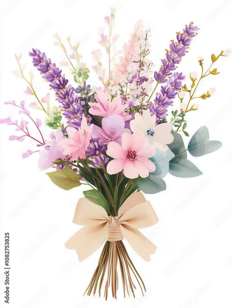 Obraz premium beautiful lavender bouquet featuring purple and pink flowers, conveying serenity and elegance, perfect for housewarming or special occasions